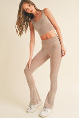 Women's Stone Washed Ribbed Matching Yoga Set Yelete