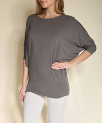 Bamboo Side Ruched Dolman Sleeve Top Fabina DULL GREY S