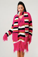 Winter Blush Fuzzy Striped Sweater & Scarf Ensemble SALE