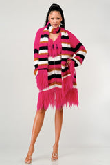 Winter Blush Fuzzy Striped Sweater & Scarf Ensemble SALE