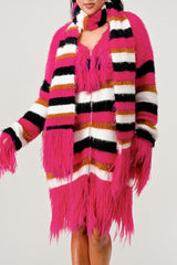 Winter Blush Fuzzy Striped Sweater & Scarf Ensemble SALE Pink Print S