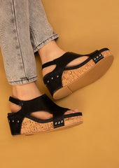 Hannah Strappy Platform Wedges Maker's Shoes Black 6