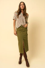 Green Denim Cargo Midi Skirt Denim Lab USA