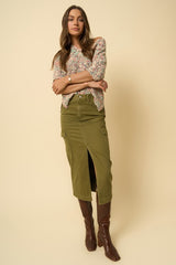 Green Denim Cargo Midi Skirt Denim Lab USA