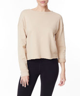 French Terry Cropped Raw Hem Long Sleeve Top Fabina TAUPE S