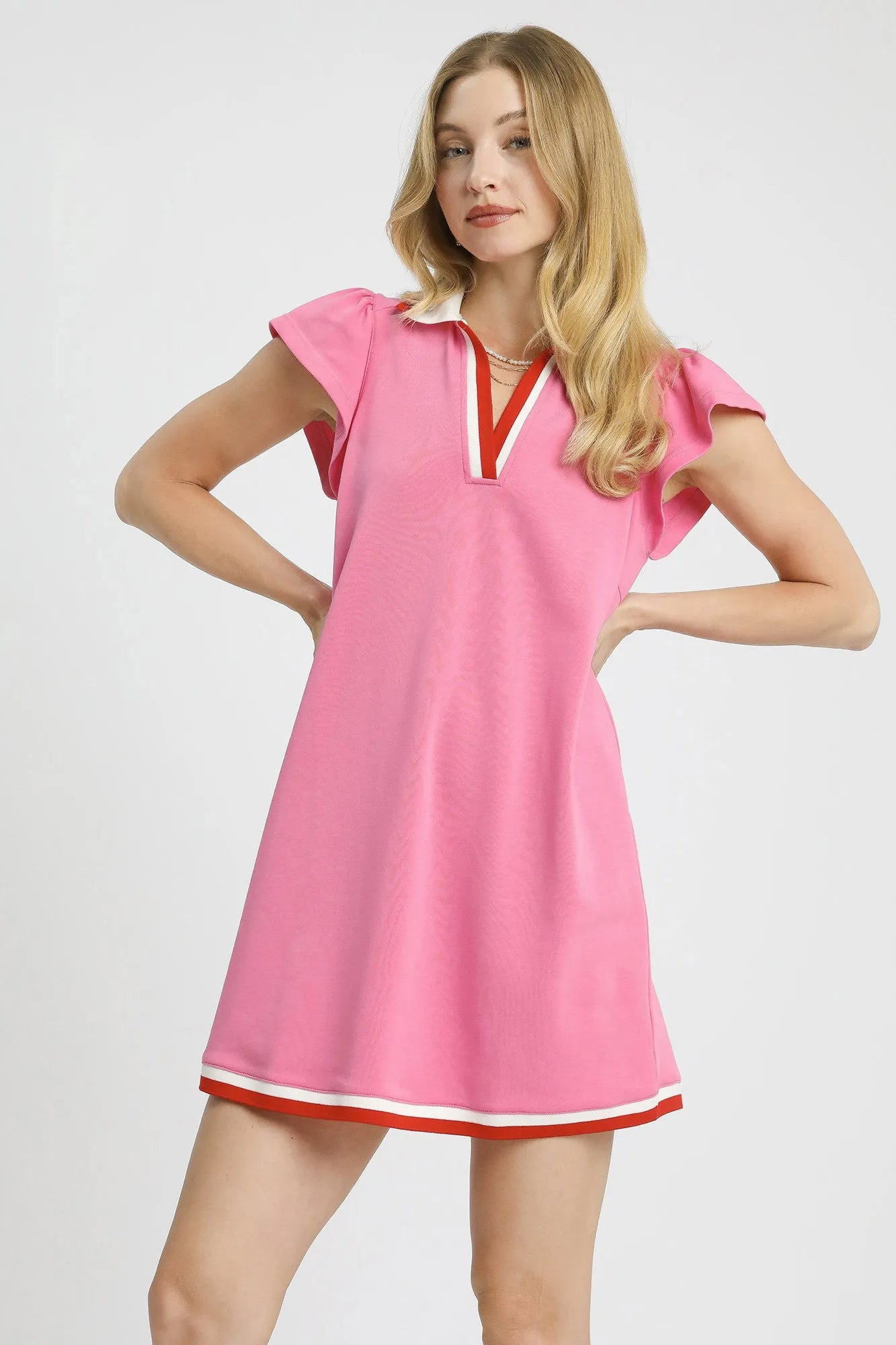 Contrast Trim Cap Sleeve Mini Dress Umgee Pink S