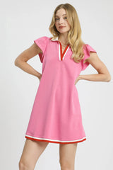 Contrast Trim Cap Sleeve Mini Dress Umgee Pink S