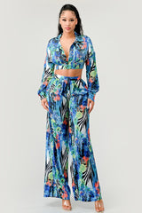 Tropical Mirage Floral Palazzo & Crop Top Set Athina