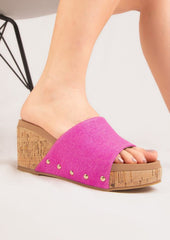 Blair Cork Wedge Sandals Maker's Shoes Fuchsia 6