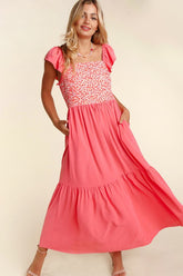 Embroidery Floral Dot Woven Maxi Flutter Dress Haptics CORAL S
