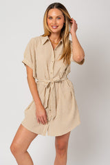 Half Sleeve Button Down Stripe Shirt Dress Gilli