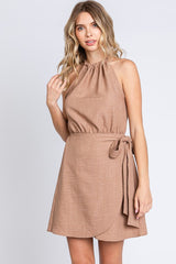 Halter Wrap Cover Mini Dress GeeGee Taupe S