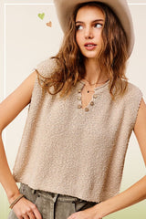 Slouchy Cropped Extended Sleeve Sweater Top La Miel CHAMPAGNE S