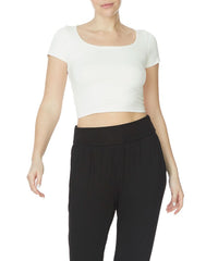 Bamboo Double Layered Crop Cap Sleeve Top Fabina IVORY S