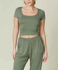 Bamboo Double Layered Crop Cap Sleeve Top Fabina OLIVE S