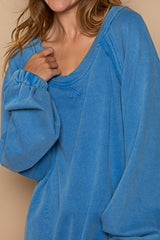 Back Cross Strap Detail Balloon Sleeve Sweatshirt POL