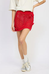 Red Crochet Cordelia Mini Skirt Emory Park RED S