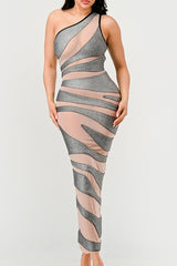 Metallic Bandage Mesh Insert Dress Athina SILVER/NUDE S