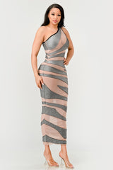 Metallic Bandage Mesh Insert Dress Athina