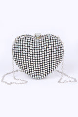 Glamorous Heart Shaped Rhinestone Box Clutch with Chain Strap Artini Accessories AB O/S