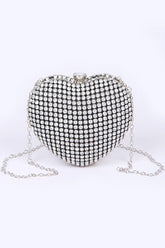 Glamorous Heart Shaped Rhinestone Box Clutch with Chain Strap Artini Accessories CLEAR O/S