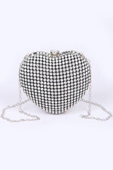 Glamorous Heart Shaped Rhinestone Box Clutch with Chain Strap Artini Accessories CLEAR O/S