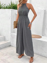 Geometric Patterned Wide Leg Sleeveless Jumpsuit Miss Sparkling