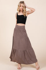 Solid Tiered Ruffle Maxi Skirt Orange Farm Clothing