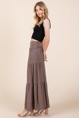 Solid Tiered Ruffle Maxi Skirt Orange Farm Clothing