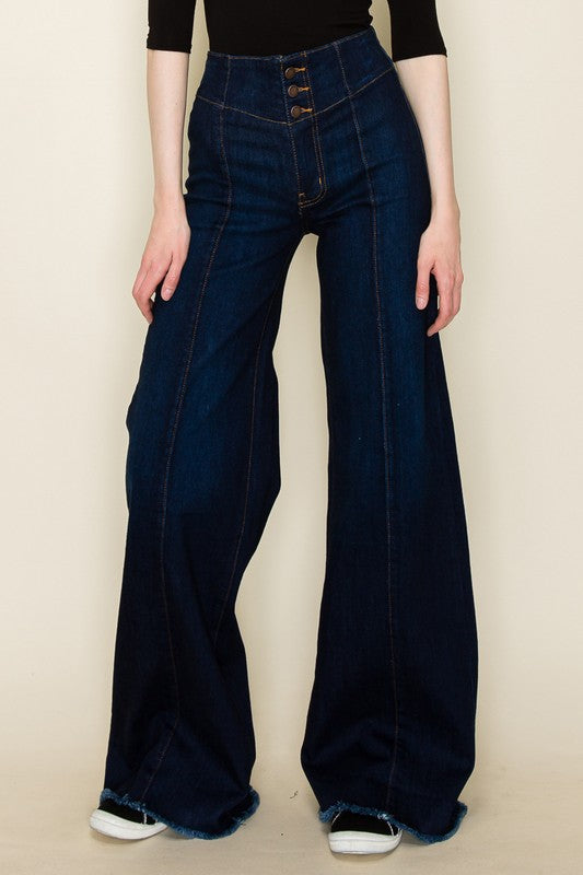 High-Waisted Wide-Leg Western Jeans O2 Denim