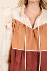 Poplin Tiered Color Block Babydoll Mini Dress GeeGee