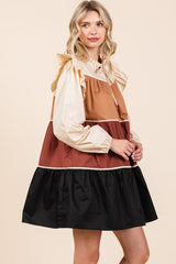 Poplin Tiered Color Block Babydoll Mini Dress GeeGee