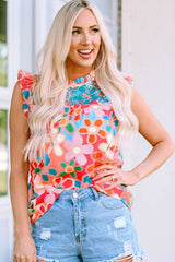 Floral Print Detail Ruffle Trim Tank Top YNIQUE