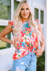 Floral Print Detail Ruffle Trim Tank Top YNIQUE Pink S