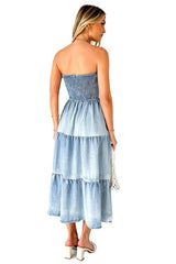 Denim Smocked Tiered Midi Dress By Claude