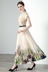 Floral Mock Neck Pleated 2 Piece Maxi Dress By Claude