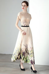 Floral Mock Neck Pleated 2 Piece Maxi Dress By Claude