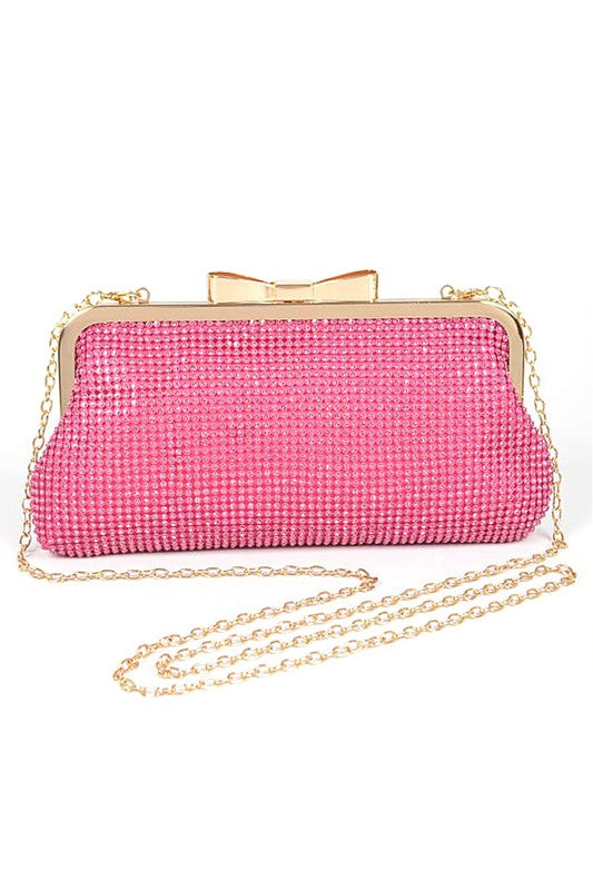Mesh Rhinestone Soft Evening Clutch Bag Artini Accessories Fuchsia O/S