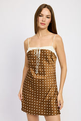 Polka Dot Mini Slip Dress with Tie Detail Emory Park MOCHA CREAM POLKA S