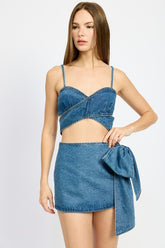 Denim Criss Cross Wrapped Sleeveless Crop Top Emory Park DENIM S