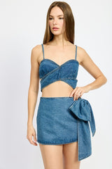 Denim Criss Cross Wrapped Sleeveless Crop Top Emory Park DENIM S