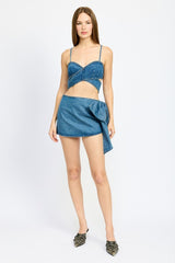 Denim Criss Cross Wrapped Sleeveless Crop Top Emory Park