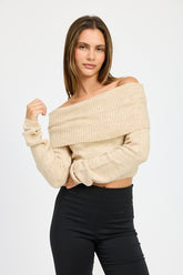 Off Shoulder Long Sleeve Draped Over Top Emory Park NATURAL S