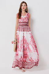 Elegant Floral Print Sleeveless Chiffon Maxi Dress By Claude