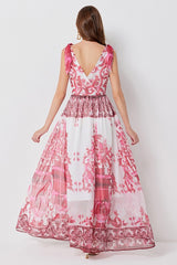 Elegant Floral Print Sleeveless Chiffon Maxi Dress By Claude