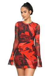 Long Sleeve Cut Off Style Bodycon Mini Dress By Claude