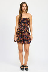 Floral Print Strapless Ruched Mini Dress Emory Park