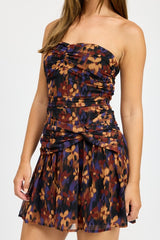 Floral Print Strapless Ruched Mini Dress Emory Park