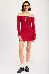 Off Shoulder Bodycon Dress with Cut Out Bow Detail Emory Park