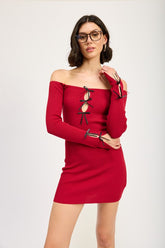 Off Shoulder Bodycon Dress with Cut Out Bow Detail Emory Park RUBY S